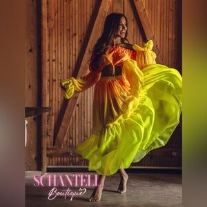 Vibrant Yellow and Orange Maxi Dress